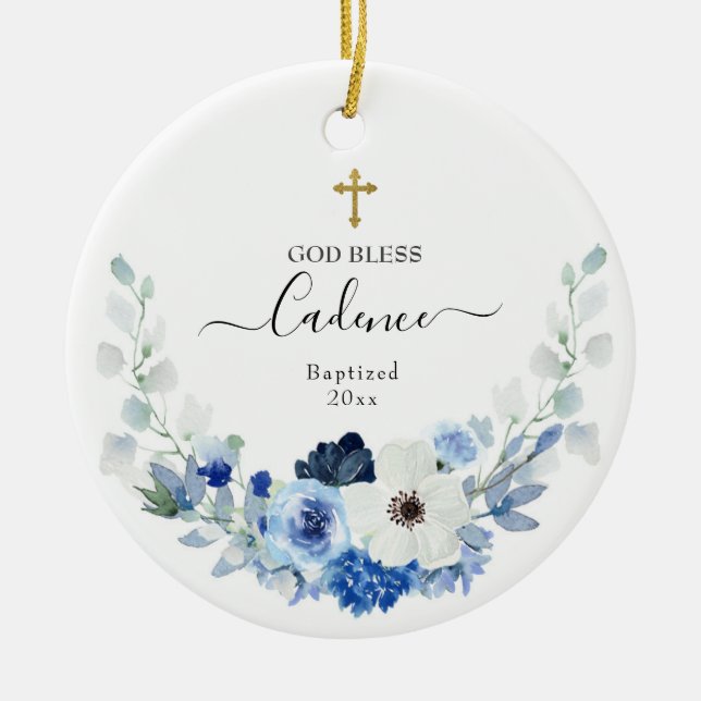 Cerâmica Moça Azul-Branco Ornamento Cerâmico Batizado de Ba (Frente)