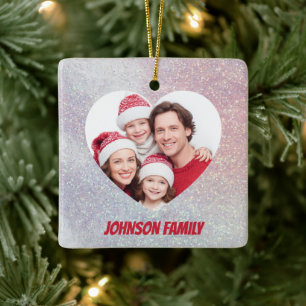 Cerâmica Moderna Foto de Família Ornamento de Natal Brilh