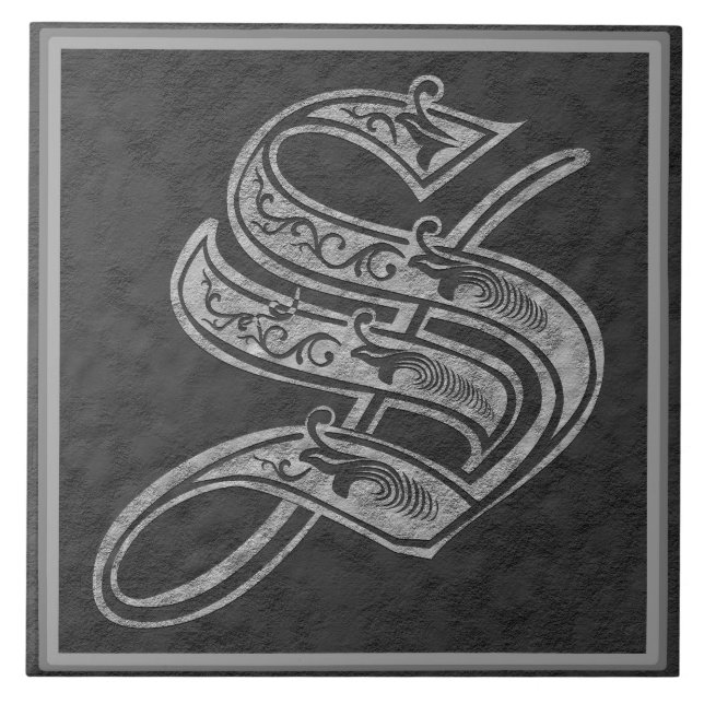 Cerâmica Monograma azulejo "de pedra" cinzento real de S (Frente)
