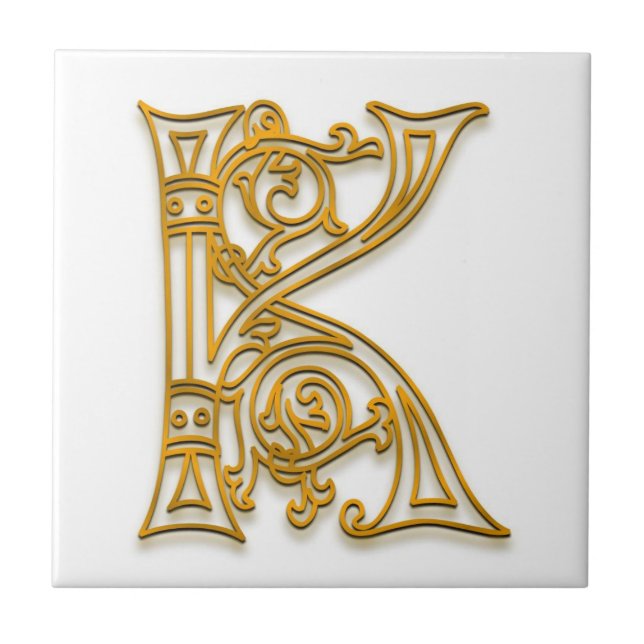 Cerâmica Monograma azulejo "Dourado" irlandês de K (Frente)