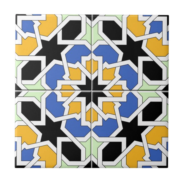 Cerâmica Mosaico 02 de azulejo marroquí azul y negro en (Frente)