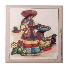 Cerâmica Mural Azulejo de Mulheres Mexicana
