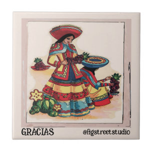 Cerâmica Mural de Azulejo feminino mexicana, editar texto