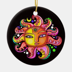 Cerâmica Nº 2 Ornamento de Olhos Roxos Sunface - Presente -