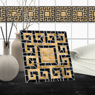 Cerâmica Negro e ouro de Mata do Azulejo quebrado grego