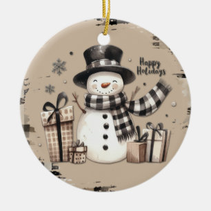 Cerâmica Neve clássico de Natal num ornamento de xadrez que