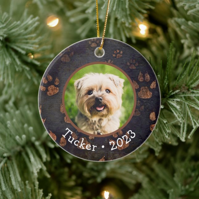 Cerâmica Nome de Foto Pet Personalizado Ano de Ornamento Ce (Árvore)