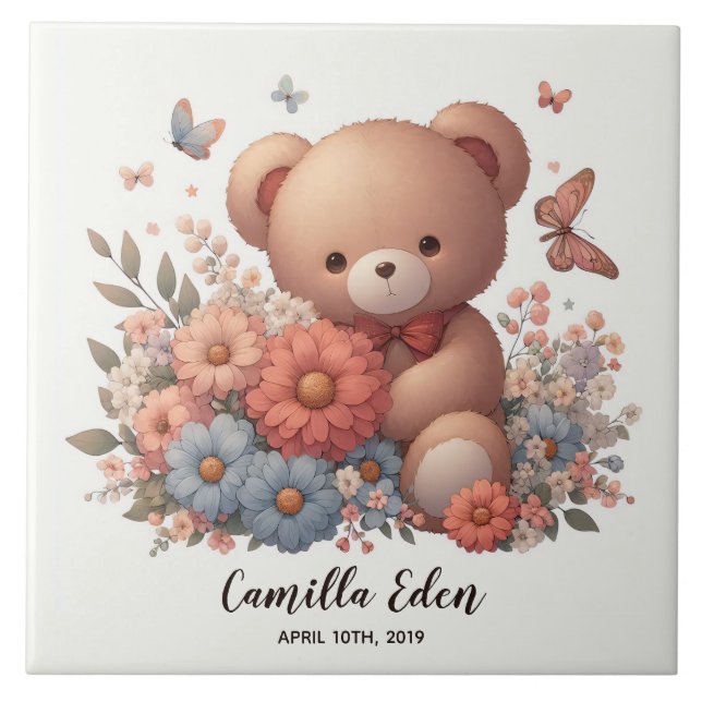 Cerâmica Nome personalizado de nascimento do bebê Azulejo c (Frente)