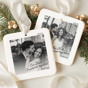 Cerâmica Nosso Primeiro Natal Juntos Ornamento de Foto Mode