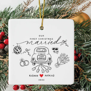Cerâmica Nosso Primeiro Ornamento Casado de Natal