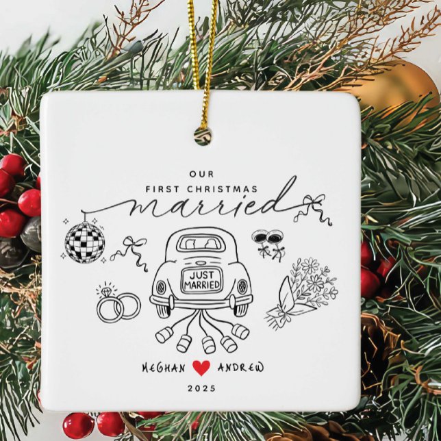 Cerâmica Nosso Primeiro Ornamento Casado de Natal (Criador carregado)