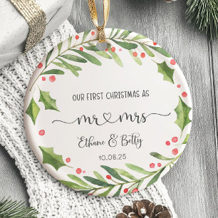Cerâmica Nosso Primeiro Ornamento Casado de Natal, Sr. e Sr