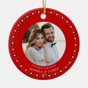 Cerâmica Nosso Primeiro Ornamento Vermelho de Natal Casado