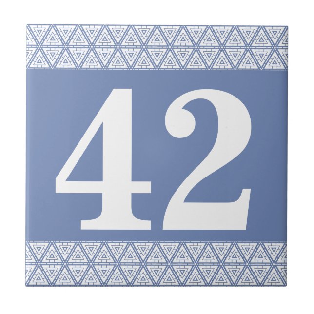 Cerâmica Número de Azulejo geométrico azul e branco (Frente)