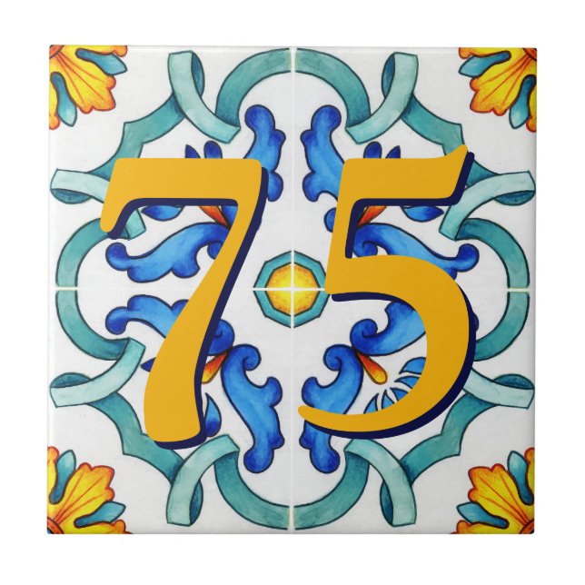Cerâmica Número de Casa Personalizada Floral Azulejo Cerâmi (Frente)