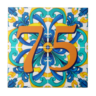 Cerâmica Número de Casa Personalizada Floral Azulejo Cerâmi