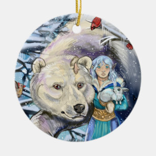 Cerâmica O inverno enrola o ornamento redondo polar de
