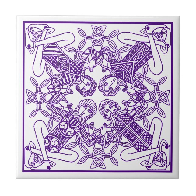 Cerâmica O nó celta de Trivet do azulejo entrelaçado vive (Frente)