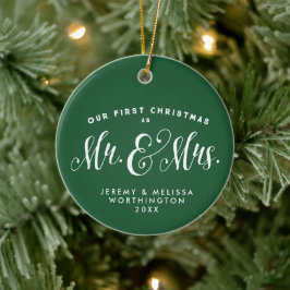 Cerâmica O nosso primeiro Natal, recém-casado ornamento de