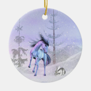Cerâmica O ornamento de inverno para o cavalo e o coelho