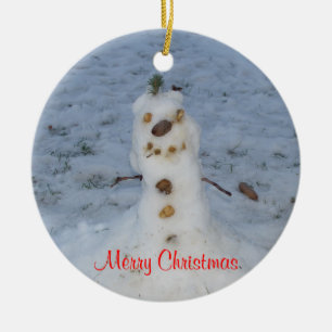 Cerâmica O ornamento pequeno do boneco de neve do Feliz