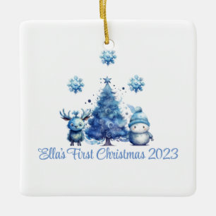 Cerâmica O primeiro ornamento azul de Natal do bebê