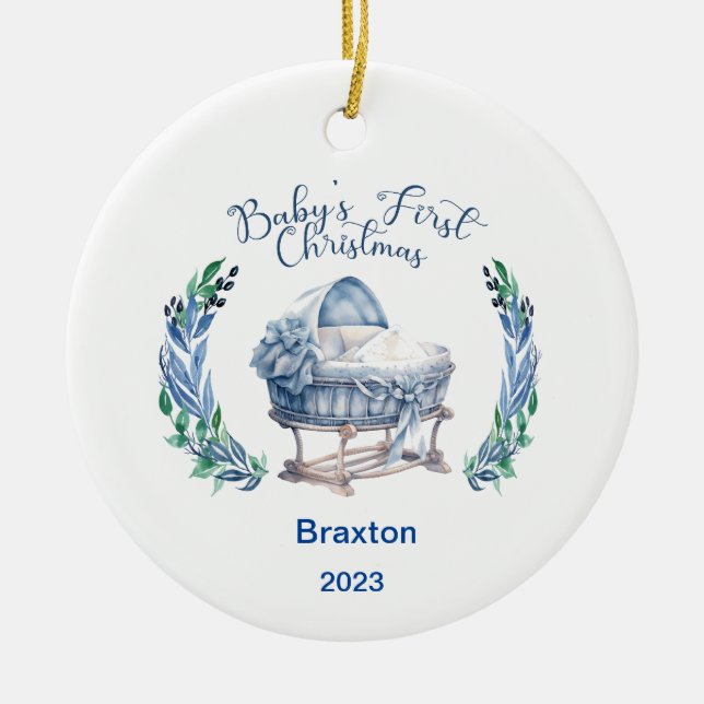 Cerâmica O primeiro ornamento cerâmico de natal do Baby Boy (Frente)