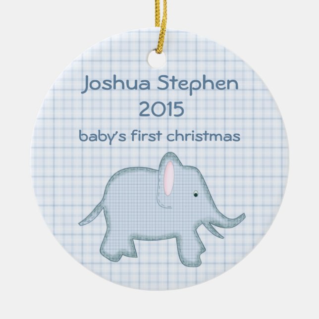 Cerâmica O primeiro ornamento de elefante de Natal do bebê (Frente)
