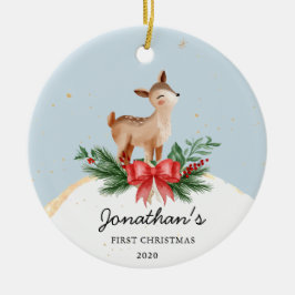 Cerâmica O Primeiro Ornamento de Natal de Deer Baby