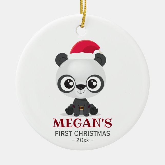 Cerâmica O primeiro ornamento de Natal do bebê Panda Bear (Frente)