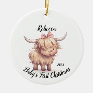 Cerâmica O Primeiro Ornamento de Natal do Highland Cow Baby