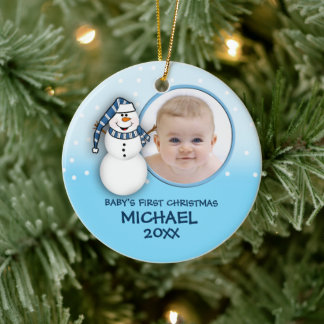 Cerâmica O Primeiro Ornamento de Neve de Natal do Bebê