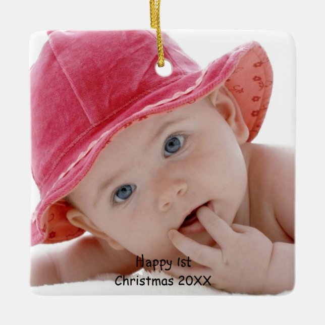Cerâmica O Primeiro Ornamento Fotográfico de Natal do Bebê (Frente)
