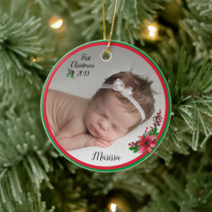 Cerâmica O Primeiro Ornamento Fotográfico de Natal do Bebê