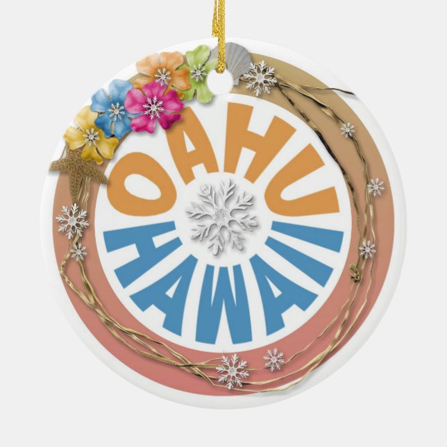 Cerâmica Oahu Hawaii hibiscus ornamento de férias (Traseira)