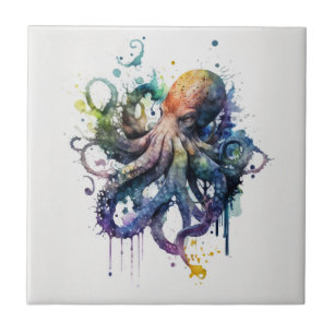 Cerâmica Octopus de aquarela, Azulejo cerâmico