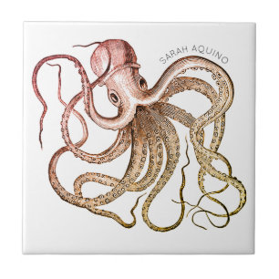 Cerâmica Octopus Whimsical E Azulejo De Nome De Tentáculos