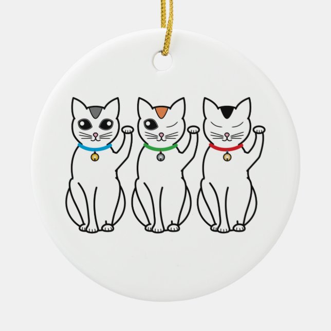 Cerâmica Ornamento afortunado de três gatos (Frente)