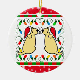 Cerâmica Ornamento amarelo gêmeo do papai noel de Labradors