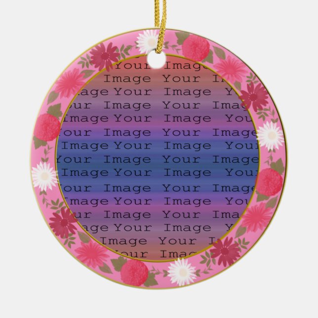 Cerâmica Ornamento Arredondado Personalizado de Flores Rosa (Frente)