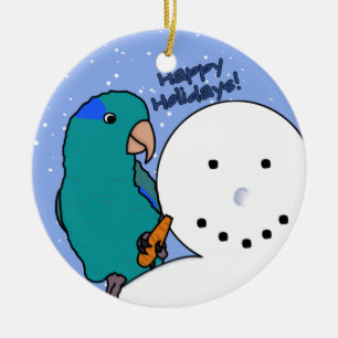 Cerâmica Ornamento azul de Parrotlet do boneco de neve
