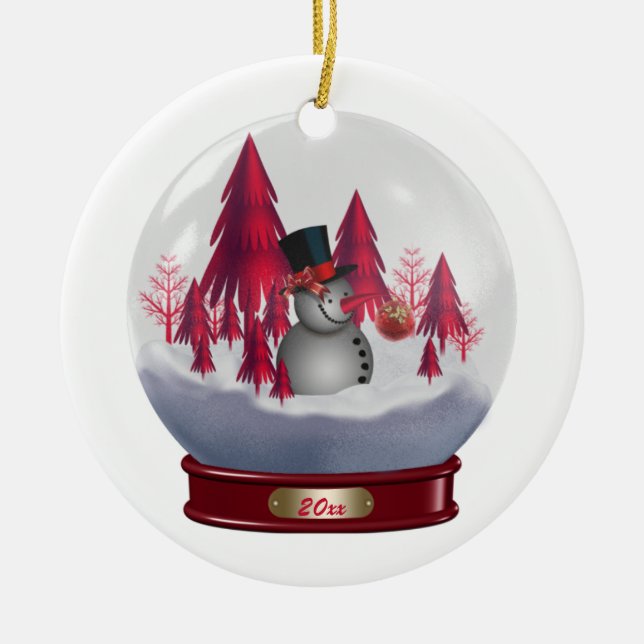 Cerâmica Ornamento Boneco de Neve Árvores de Natal Vermelha (Frente)
