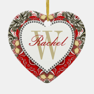 Cerâmica Ornamento Cardíaco de Amor com Monograma de Batik