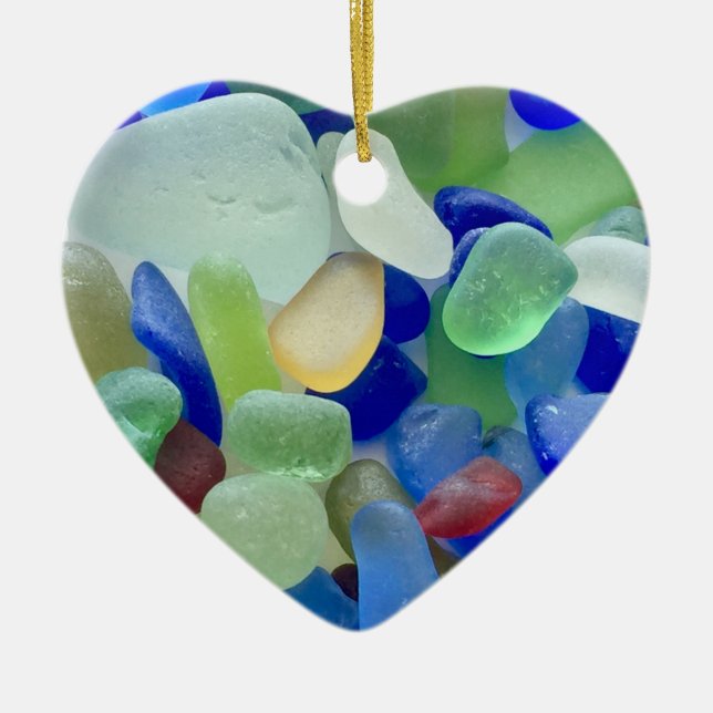 Cerâmica Ornamento cardíaco de Seaglass (Frente)