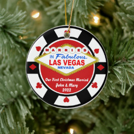 Cerâmica Ornamento Casado de Natal Primeiro Natal em Vegas
