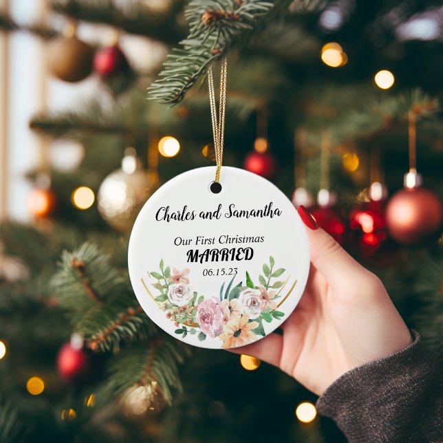 Cerâmica Ornamento Casado de Primeiro Natal Personalizado (First Christmas Married Ornament)
