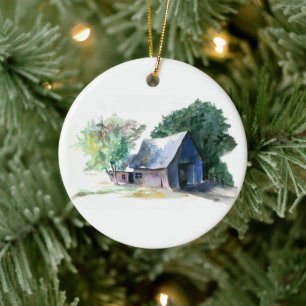 Cerâmica Ornamento - Celeiro e Estrela de Natal