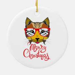 Cerâmica Ornamento Cerâmico Amante de Gato Feliz Natal