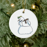 Cerâmica Ornamento cerâmico branco de Snowman<br><div class="desc">O Enfeites de natal de cerâmica Snowman é para coletores de Enfeites de natal, amantes de bonecos de neve, coletores de bonecos de neve e fãs de desenhos animados. Snowman é a arte original de desenho animado Steamy Raimon. * sugestões: 1) vários destes ornamentos e linhas de pesca (ou cordas)...</div>