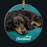 Cerâmica Ornamento cerâmico Cachorro Feliz de Natal<br><div class="desc">Cachorro de Cachorro de Água de Natal bonito,  ornamento cerâmico. Você pode personalizá-lo colocando sua foto de estimação. #Natal #xmasornaments #christmaspet #dog #christmasdecor #SNOWMAN #deer</div>